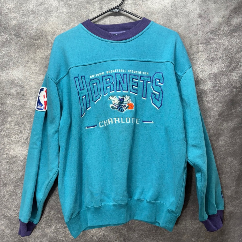 VTG Lee Sport Charlotte Hornets NBA Crewneck Sweatshirt Men M Teal Embroidered